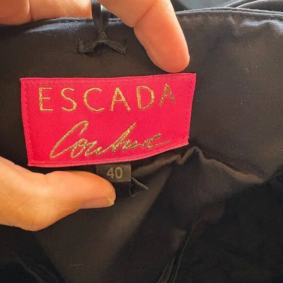 Escada Silk Strapless Black Back Bow Pleated Laser Cut out Prom Dance Wedding - Picture 10 of 11